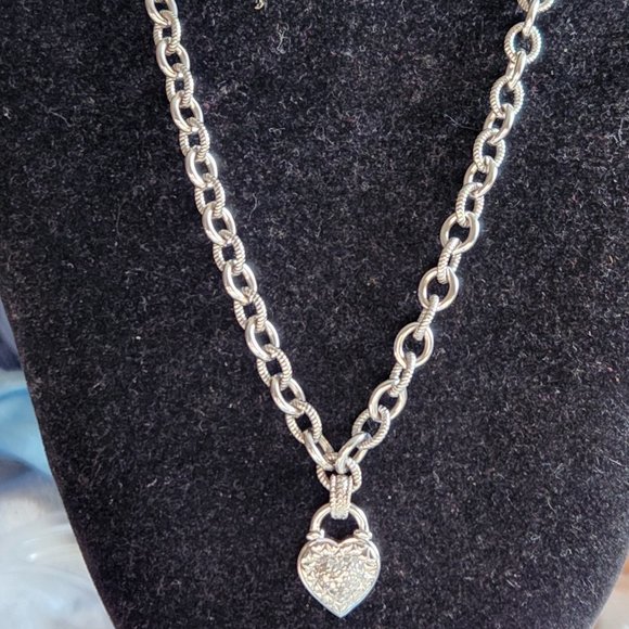 Fun Vintage Sterling Silver Heart Link Necklace CZ 18"38.4g